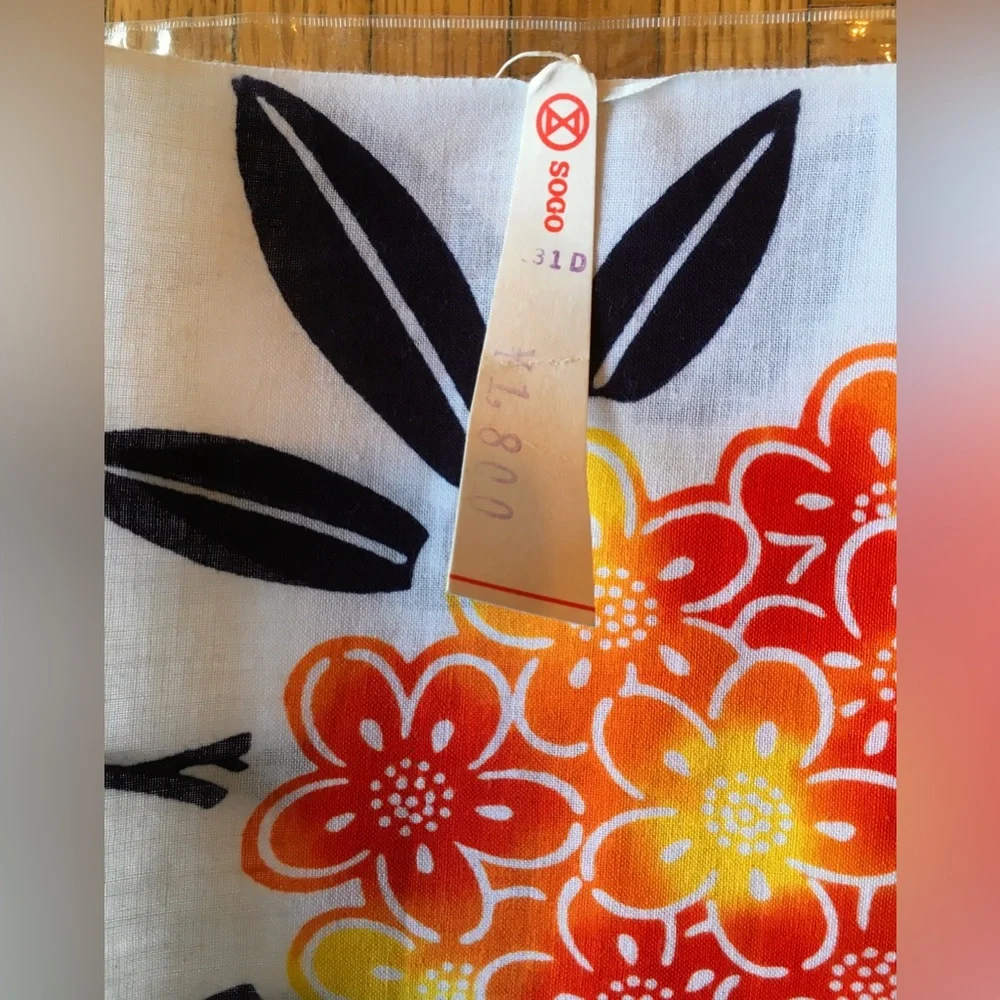 Vintage 1970’s Japanese White Navy Orange Bold Floral Cotton Bolt of Fabric